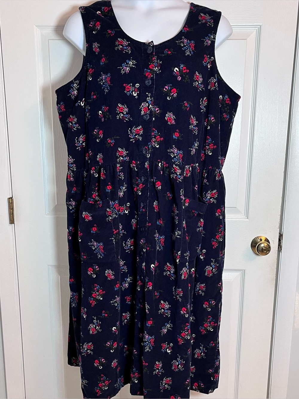 Vermont Country Store Corduroy Floral Jumper Dress 3X Pocket Cottage Grandmacore